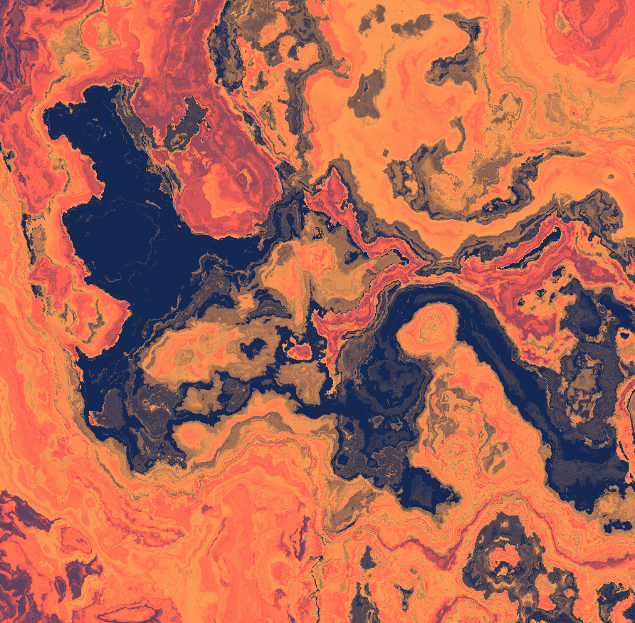 The same FBM landscape, but using the colors of a sunset.